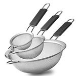 Stainless Steel Fine Mesh Strainers, Set of 3 Sizes Strainer for Kitchen, Wire Sieve with Insulated Handle Kitchen Strainer, Baking Tools Colander, Food Preparation, Flour Sifter, Rice, Pasta Straine