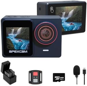 Apexcam Action Camera 4K/60FPS with 64GB SD Card,131FT Waterproof Underwater Camera 48MP Sports Camera WiFi Touch Screen Helmet Camera with External Mic, Remote Control,Mounting Accessories Kit