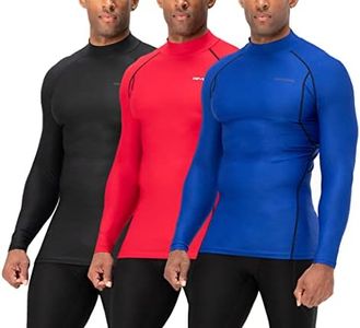 DEVOPS 3 Pack Men's Athletic Turtle Neck Long Sleeve Compression Shirts, 1# (3 Pack) Black / Red / Blue, X-Large