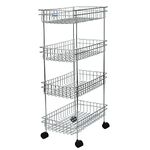 Tinbell Stainless Steel Trolley for Storage Fruits and Vegetables, Basket Holder Stand for Kitchen, Multipurpose Kitchen Storage Shelf with Wheels (4 Shelf)