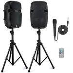 Pyle 1000W Bluetooth PA System – Portable 26cm DJ Speakers with Stands & Wireless Microphone, USB/MP3 Playback, Built-in Amplifier, PA Loudspeaker Set for Parties, Events & Gigs
