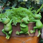 3Pcs Cute Frog Figurines Hanging Animal Statue,Resin Pot Climbing Sculpture Outdoor Statues Ornaments Décor for Flower potFence, Yard Art Patio Lawn House(Green)