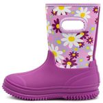 HugRain Toddler Girls Rain Boots Little Kids Snow Boots Winter Neoprene Warm Rubber Boots Flower Printed Waterproof Shoes Lightweight Child Memory Foam Comfortable no slip purple size 13