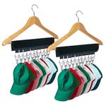 QUMENEY 2PCS Cap Organizer Hanger 20 Stainless Steel Clips Baseball Cap Holder Rack for Closet Hats Scarfs Socks Tie Storage Over The Door for Travel Hotel Home Wardrobe