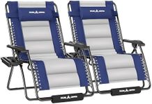 UDPATIO Zero Gravity Chair Set of 2 33In Oversized XXL Patio Anti Gravity Chairs Outdoor Lounge Folding Adjustable Recliner with Cup Holder, Foot Rest & Padded Headrest,Light Grey, Support 500lbs