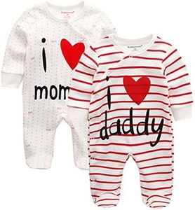 Kiddiezoom Unisex-Baby Newborn I Love Mummy I Love Daddy Bodysuit 2 Pack, I Love Daddy Mummy, 6-9 Months