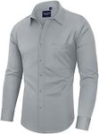 Alimens & Gentle Men's Dress Shirts Wrinkle-Free Long Sleeve Stretch Solid Formal Business Button Down Shirt with Pocket, Ag-aa-grey, Large