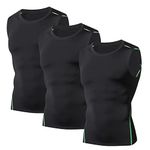 LUWELL PRO Men's 3 Pack Compression Vest Tops,Sleeveless Workout T Shirt Quick Dry for Men Running,Fitness,Gym,Training,Athletic（0621-Black-L