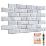 3D Wall Panels with Adhesive Included - 37.79 x 18.89 in (96x48cm) -20 Sheets Covering 99.2 sqft (9.22 sqm) - Kitchen Office Living Room Cladding Panels - Grey Faux Brick Effect Wall Panels Pattern