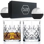 FLOW Barware Classic Whiskey Glasses Set of 2 | Crystal Whisky Glasses Gift Set | Heavy Tumbler Whiskey Glass for Rum, Scotch, Bourbon Gin & Tonic & Negroni Cocktails