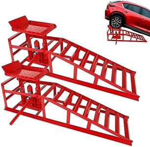 2 Pack Auto Car Truck Service Ramps, 5 Ton Low Profile Hydraulic Car Ramps, Car Lift Service Ramps Red