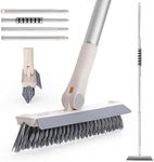 Floor Scrub Brush with Long Handle, 2 in 1 V-Shaped Stiff Bristle Grout Brush for Kitchen, Patio, Bathroom, Garage, Wall, Deck, and Tile, 54'' Telescopic Handle