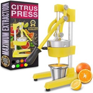 Cast Iron Lemon Juicer Hand Press, Yellow with 304 Stainless Steel Bowl