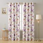 Cloth Fusion Printed Blackout Curtains 7 Feet Long Set of 2 Room Darkening Door Curtain with Grommet (Purple Lotus)