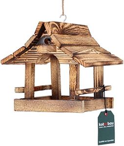 KOTARBAU® Mangeoire pour oiseaux en bois à suspendre, mangeoire pour oiseaux, flammé, 22,5 x 26 cm, résistant aux intempéries, mangeoire pour oiseaux