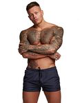 TONLEN Mens Swimwear Sports Shorts Swim Trunks with Zipper Pockets, Dark Blue, XL