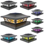 VOLISUN Solar Fence Post Cap Light Outdoor Waterproof RGB Color Changing Modes Deck Post Lights Solar Powered,LED Post Cap Light Black for 4x4 x6 Wooden or Vinyl Post PatioDeckGarden Decor(8Pack)