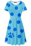 Deerose Halloween Costume Print Dresses Women Summer Short Sleeve Dresses Casual Tunic Dress, Blue, Medium