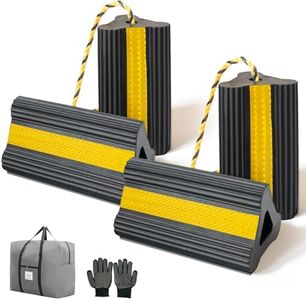 Wheel Chocks with Gloves & Bag, Heavy-Duty Rubber, 8mm Teeth, Non-Slip Base, Wheel Chocks for RV Trailer Truck Car Camper Aircraft Aircraft Tire Stopper, Travel Trailer Accessories, 2 Pairs (4 Count)