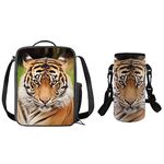 COEQINE Tiger Pattern with Kids School Lunch Bag Insulated Thermal Neoprene Water Bottle Holder Set of 2 Pack for Travel Outdoor Hiking Adjustable
