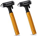 SINSEN Car Window Breaker, Seabelt Cutter, Aluminum Safety Hammer to Break Glass, 3-in-1 Emergency Kit, Fireproof All-Metal Escape Tool, Automotive Survival Accessories for Roadtrip, Gold, 2-Pack