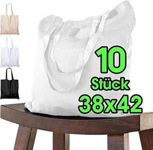 ELES VIDA Lot de 10 Sacs en Coton non imprimés 38 x 42 cm, Sac à bandoulière, Sac en toile, ÖKO-TEX® Sac en toile à carreaux Sac à provisions Sac à provisions Sac en toile (Blanco)