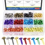 Glarks 1000Pcs 10 Colors Paper Fasteners Brads Metal Mini Brads Assortment Kit 400Pcs 8x15mm Mushroom Head Brads and 600Pcs 8x14mm Round Head Brads for School Classroom Scrapbooking Paper Crafts