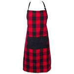 DII Cotton Adjustable Buffalo Check Plaid Apron with Pocket & Extra-Long Ties, 32 x 28", Men and Women Kitchen Apron for Cooking, Baking, Crafting, Gardening, & BBQ - Red & Black