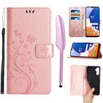 Mavis's Diary Galaxy S24 Plus Flip Case with Card Holder Stylus Pen, Women Floral Embossing Leather Folio Cover Folding Phone Wallet Case Compatible with Samsung Galaxy S24 Plus 6.7" (Rose Gold)