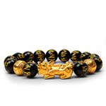 Katomi Black Feng Shui Bead Bracelet Chinese Pi Xiu Bracelet Obsidian Wealth Bracelet with Hand Carved Amulet for Good Luck Wealth