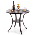 Giantex 31” Patio Bistro Table, Cast Aluminum Outdoor Side Table with Umbrella Hole & Bottom Shelf, Appealing All-Weather Round Dining Table for Yard, Porch, Garden