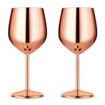 Velaze Copper Wine Glasses Set, 600 ML Stainless Steel Unbreakable Wine Goblets Shatterproof for Red and White Wine, Luxurious Hammered Copper Wine Glasses Set of 2, for the Wine Lovers