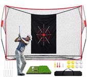 Golf Net, 10x7ft Heavy Duty Practice Net with Mat, Target Cloth, 8 Tees, 8 Balls, Carry Bag, 7-Ply Anti-Tear Mesh, Golf Hitting Nets for Backyard Garage Driving Chipping Indoor Outdoor