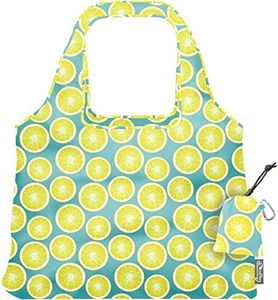 ChicoBag Vita Reusable Tote Bag with Carabiner Clip | Compact Reusable Shopping Bags | Eco Friendly | Lemon, Lemon, One Size