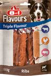 8in1 Triple Flavour Ribs chew sticks for dogs - extra-meaty chew snacks, 113g bag (approx. 6 pieces)