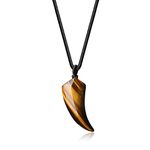 COAI Wolf Tooth Spike Amulet Tiger Eye Stone Pendant Necklace