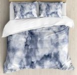 Ambesonne Marble Duvet Cover Set, Cloudy Stone Pattern Foggy Effects Abstract Display, Decorative 3 Piece Bedding Set with 2 Pillow Shams, Queen Size, Grey Blue