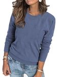 Arach&Cloz Womens Fall Tops 2024 Fashion Sweaters Long Sleeve Round Neck Lightweight Knit Pullover Winter Clothing Outfits (Grey Blue, L)