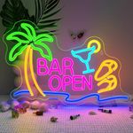 Lucunstar Neon Bar Sign LED Beer Sign USB Powered with Coconut Tree Slipper Wine Glass Bar Open Light Up Pub Party Man Cave Vacation Hotel LED Beer Neon Light Art Decor Gifts for Birthday Christmas
