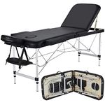 ACi Massage Table Portable Massage Bed 3 Folding Aluminium Frame Lightweight Height Adjustable Salon Spa Table with Carry Case - Black