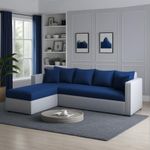 Witty Wud Phantom Fabric Sectional Sofa (Royal Grey & Cool Cobalt, 6 Seater - LHS)