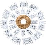 jijAcraft 3.5CM White Mini Wooden Clips for Photos,100Pcs Wooden Craft Clips Pegs Mini Clothespins with 30M Jute Twine