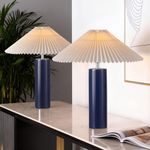 EOEYYOYB Ceramic Table Lamps for Bedroom Set of 2, Adjustable Shade Lamps for Night Stands, Modern Cylindrical Nightstand Table Lamps 5W E26 for Bedroom Bedside Buffet, Blue