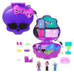 Polly Pocket Monster High Playset with 3 Micro Dolls & 10 Accessories, Opens to High School, Collectible Travel Toy with Storage