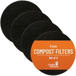 5" - 4 Pack Activated Charcoal Compost Bin Filter - Cooler Kitchen 5 Inch Activated Charcoal Filters - Odor Absorbing Home Replacement Carbon Compost Filters for countertop bin