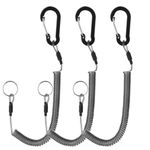 Dimeho 3Pcs Coiled Lanyard Heavy Duty Fishing Lanyard Safety Retractable Fishing Tool Ropes Leash Fishing Rod Tether Accessories with Aluminium Alloy Clip for Pliers Boating Kayak (Black)