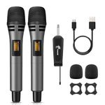 TONOR Wireless Microphones, UHF Dual Karaoke Microphone System, Microfonos Inalambricos with Rechargeable Receiver, Cordless Dynamic Mic for Singing, Wedding, DJ, Party, Speech TW320 Grey