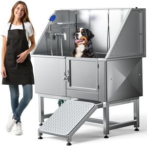 DWVO Professional Pet Dog Bathing Station for Grooming, 50'' Dog Grooming Bathtub with Right Ramp, Floor Grate, Faucet, Showerhead & Soap Holder for Large, Medium & Small Pets