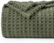 David's Home Checkered Fleece Waffle Blanket Queen Size,Plush Fluffy 3D Jacquard Sherpa Throw,Cozy Soft Thick Lightweight for All Season,Fuzzy Aesthetic Room Decor for Couch Sofa Bed，Dark Olive