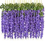 Planthouse 12pcs Artificial Fake Wisteria Vine Hanging Garland 3.6Ft/Piece Silk Flower,Artificial Flower, Fake flowerfor Home Garden Wedding Decor (Purple)